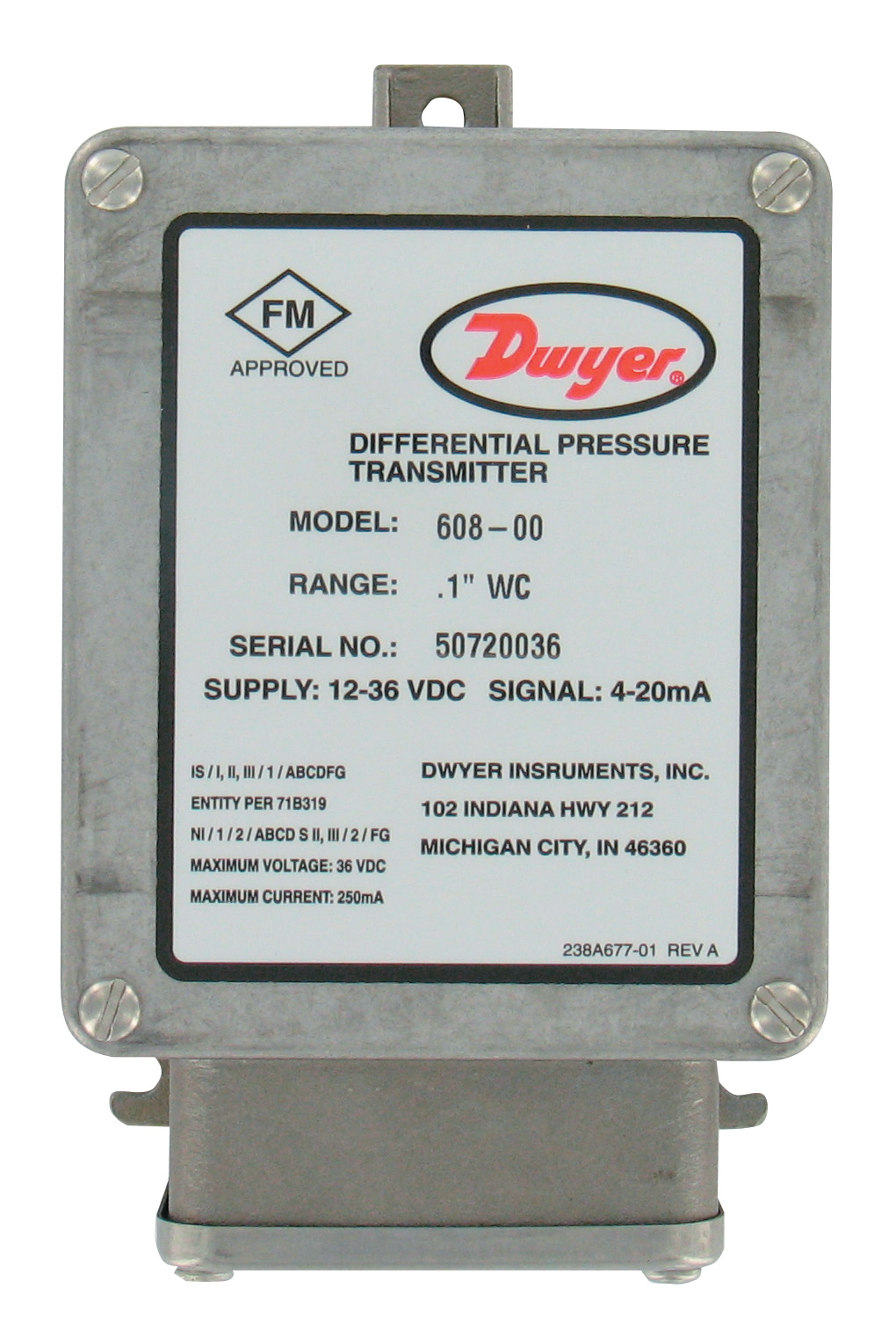 Дифференциальный датчик перепада давления воздуха и газа 4-20 мА Dwyer 608