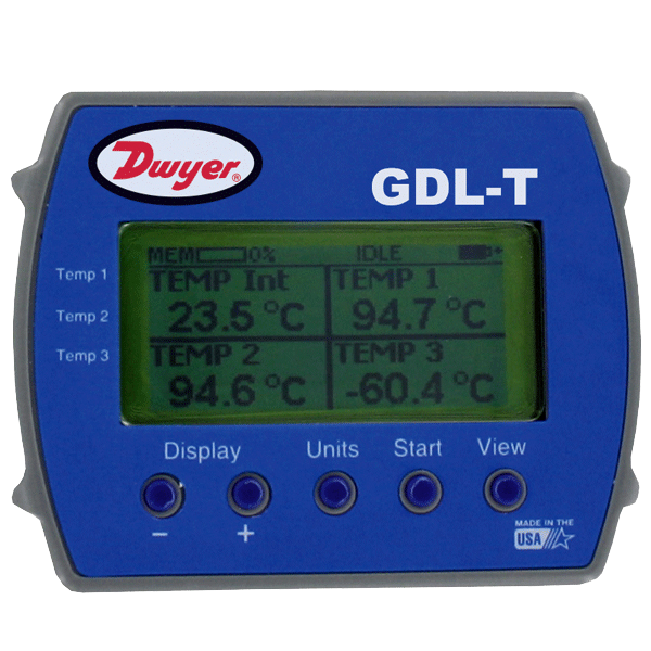 Регистратор данных для четырех температур DWYER GDL-T с графическим дисплеем